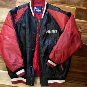 Vintage red & black leather Pro Layer jacket with Blazers team logo men's large